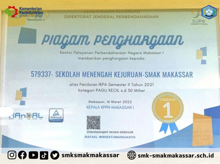 { S M A K - M A K A S S A R} : Penghargaan IKPA lingkup KPPN Makassar I